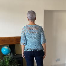Load image into Gallery viewer, Emily Blue Diamond crochet top with undervest.

