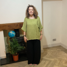 Load image into Gallery viewer, Caroline Green Linen/cotton  Mix Top | Flattering One Size UK 10–18
