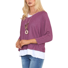 Load image into Gallery viewer, Ladies Plum 2 Piece Layer Plain Top with Necklace with 3/4 Sleeves (A91)
