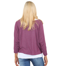 Load image into Gallery viewer, Ladies Plum 2 Piece Layer Plain Top with Necklace with 3/4 Sleeves (A91)
