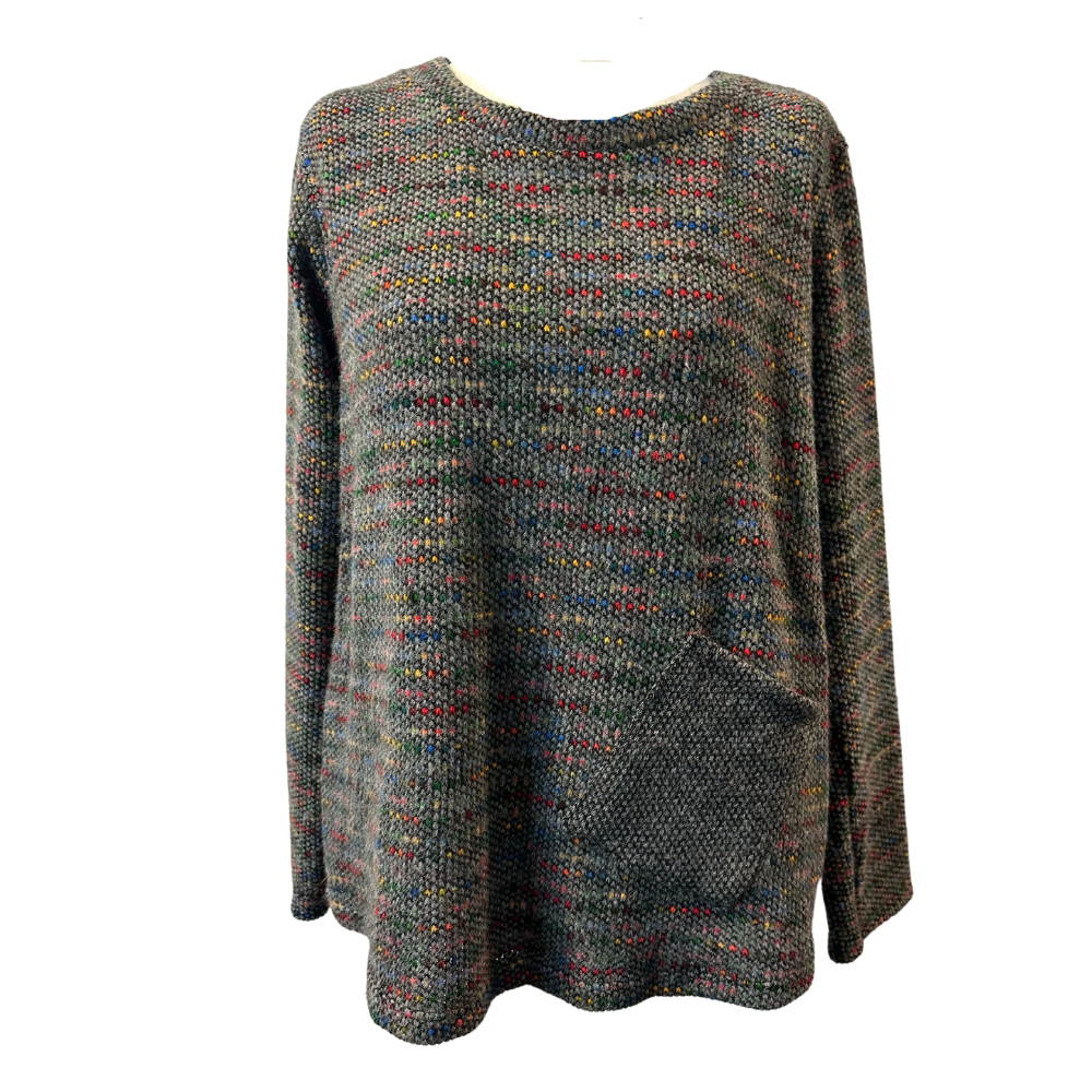 Grey Fleck tops/jumper with one pocket.