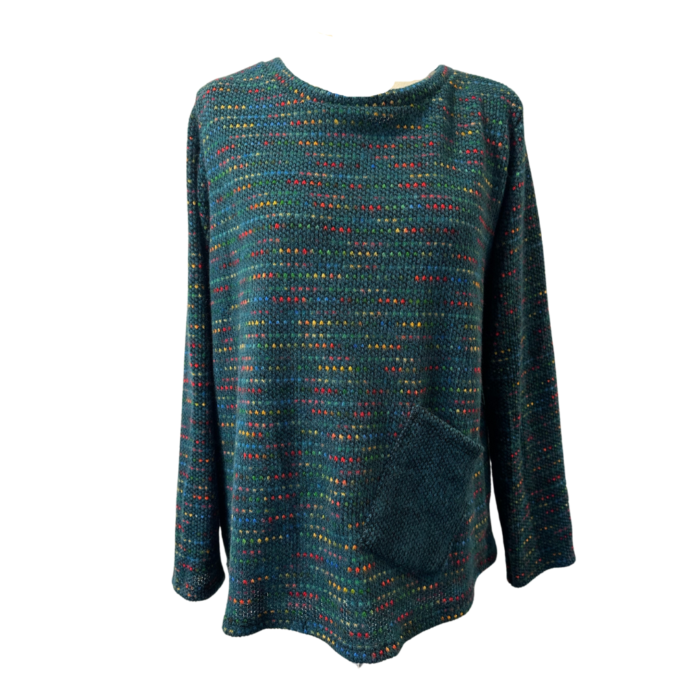 Teal Fleck tops/jumper with one pocket.(A171)