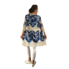 Load image into Gallery viewer, Blue with beige lace Open Front Kimono, Casual Cover Up Kimono For Spring &amp; Summer,
