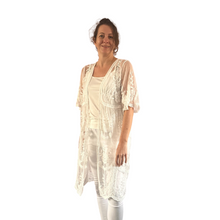 Load image into Gallery viewer, White lace Open Front Kimono, Casual Cover Up Kimono For Spring &amp; Summer.
