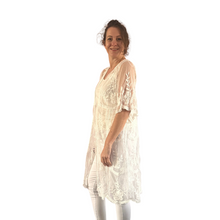 Load image into Gallery viewer, White lace Open Front Kimono, Casual Cover Up Kimono For Spring &amp; Summer.
