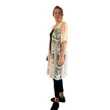 Load image into Gallery viewer, White lace Open Front Kimono, Casual Cover Up Kimono For Spring &amp; Summer.
