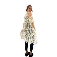 Load image into Gallery viewer, White lace Open Front Kimono, Casual Cover Up Kimono For Spring &amp; Summer.
