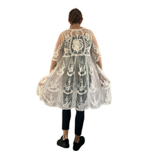 Load image into Gallery viewer, White lace Open Front Kimono, Casual Cover Up Kimono For Spring &amp; Summer.
