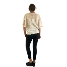 Load image into Gallery viewer, White lace Butterfly lace top with see through arms beautiful For Spring &amp; Summer.
