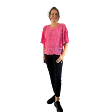 Load image into Gallery viewer, Pink lace Butterfly lace top with see through arms beautiful For Spring &amp; Summer.
