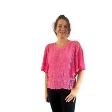 Load image into Gallery viewer, Pink lace Butterfly lace top with see through arms beautiful For Spring &amp; Summer.
