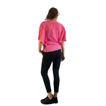 Load image into Gallery viewer, Pink lace Butterfly lace top with see through arms beautiful For Spring &amp; Summer.
