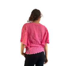 Load image into Gallery viewer, Pink lace Butterfly lace top with see through arms beautiful For Spring &amp; Summer.
