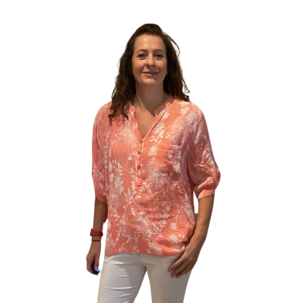 Ladies Light coral dandelion print shirt (A127)