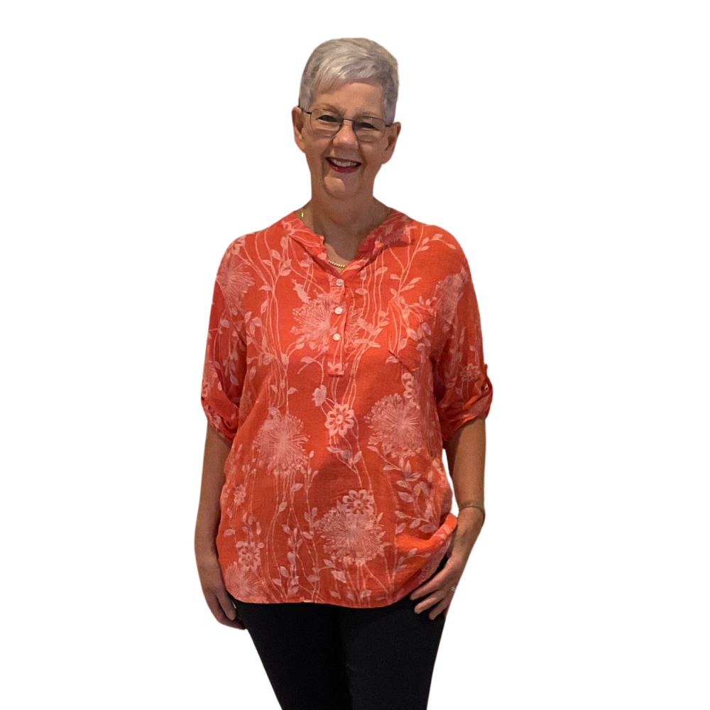 Ladies Dark coral dandelion print shirt (A127)