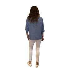 Load image into Gallery viewer, Plain Denim blue cotton round neck top for women. (A162)
