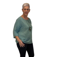 Load image into Gallery viewer, Plain Sage green cotton round neck top for women. (A162)
