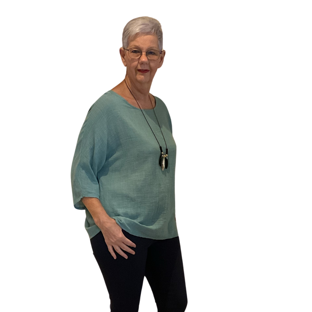 Plain Sage green cotton round neck top for women. (A162)