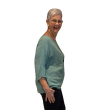 Load image into Gallery viewer, Plain Sage green cotton round neck top for women. (A162)
