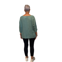 Load image into Gallery viewer, Plain Sage green cotton round neck top for women. (A162)
