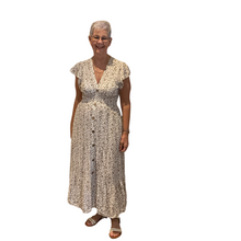 Load image into Gallery viewer, Ladies beige V neck button front floral dress (A169)
