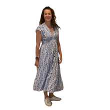 Load image into Gallery viewer, Ladies Royal blue V neck button front floral dress (A169)
