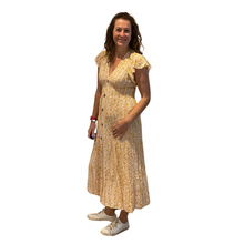 Load image into Gallery viewer, Ladies Mustard V neck button front floral dress (A169)
