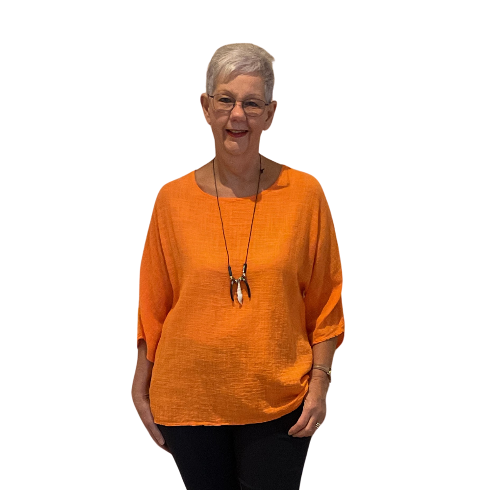 Plain Orange cotton round neck top for women. (A162)