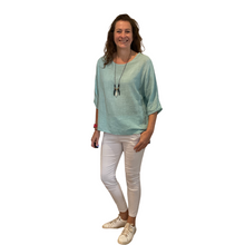 Load image into Gallery viewer, Plain Mint green cotton round neck top for women. (A162)
