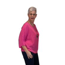 Load image into Gallery viewer, Plain Fuchsia pink cotton round neck top for women. (A162)
