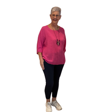 Load image into Gallery viewer, Plain Fuchsia pink cotton round neck top for women. (A162)
