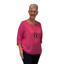 Load image into Gallery viewer, Plain Fuchsia pink cotton round neck top for women. (A162)
