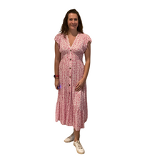 Load image into Gallery viewer, Ladies Pink V neck button front floral dress (A169)
