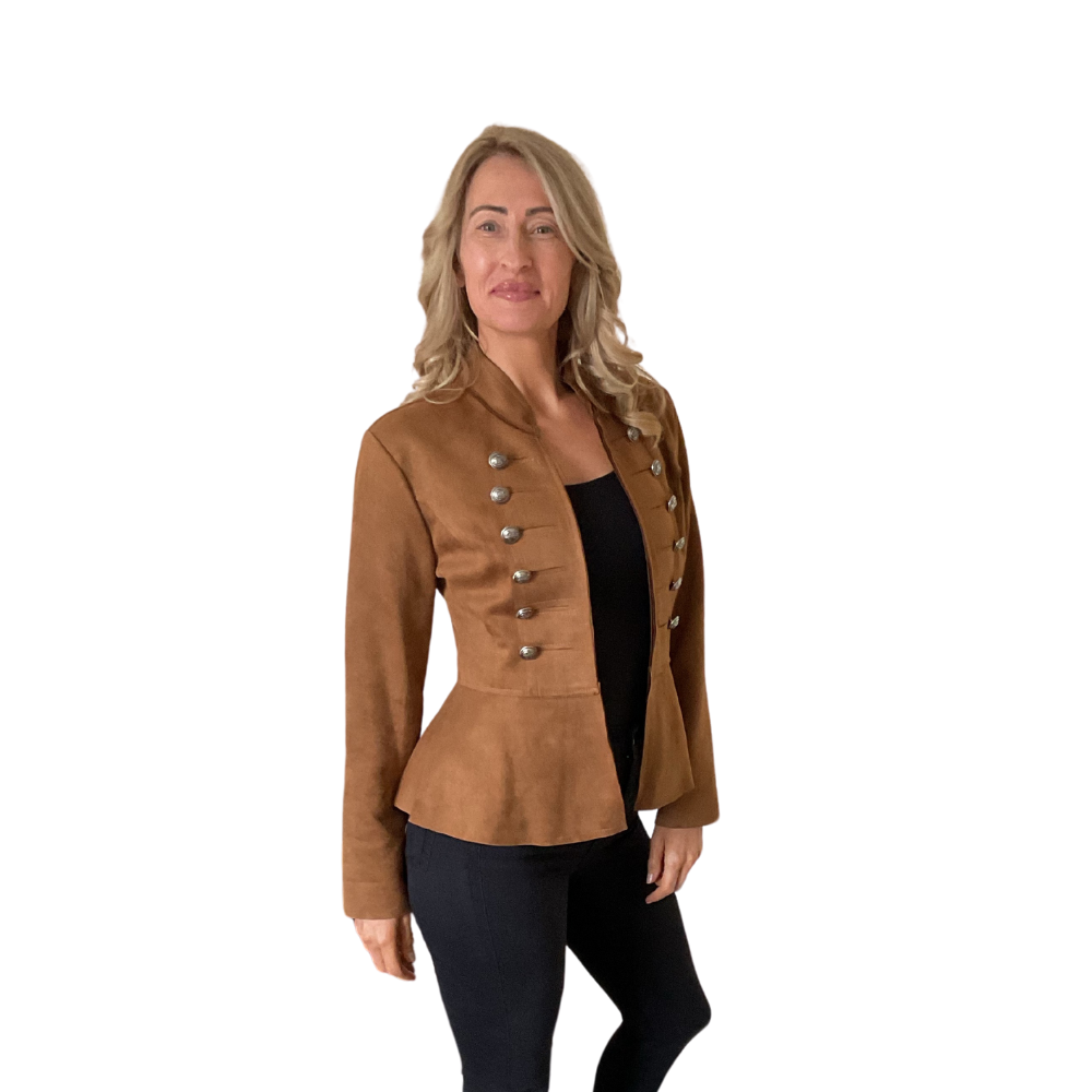 Tan Military Style Short Jacket with Double Button Look – Pamper
