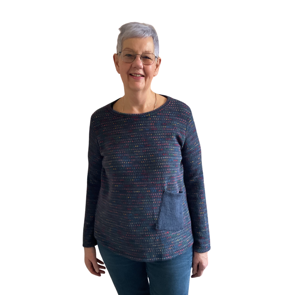 Blue Fleck tops/jumper with one pocket. (A171)