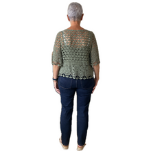 Load image into Gallery viewer, Khaki green Diamond crochet top with undervest.
