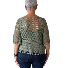 Load image into Gallery viewer, Khaki green Diamond crochet top with undervest.
