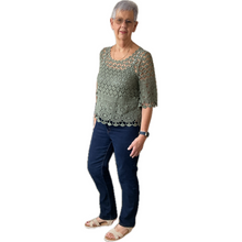 Load image into Gallery viewer, Khaki green Diamond crochet top with undervest.
