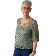Load image into Gallery viewer, Khaki green Diamond crochet top with undervest.
