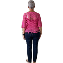 Load image into Gallery viewer, Fuchsia pink Diamond crochet top with undervest.
