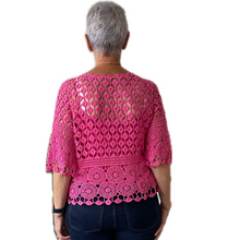Load image into Gallery viewer, Fuchsia pink Diamond crochet top with undervest.
