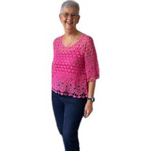 Load image into Gallery viewer, Fuchsia pink Diamond crochet top with undervest.
