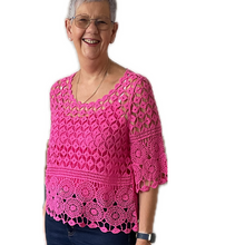 Load image into Gallery viewer, Fuchsia pink Diamond crochet top with undervest.
