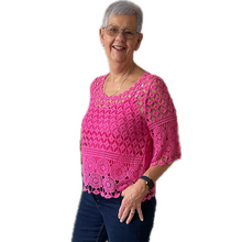 Load image into Gallery viewer, Fuchsia pink Diamond crochet top with undervest.
