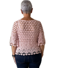 Load image into Gallery viewer, Baby pink Diamond crochet top with undervest.
