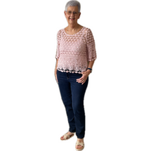 Load image into Gallery viewer, Baby pink Diamond crochet top with undervest.

