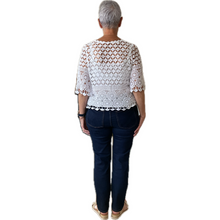 Load image into Gallery viewer, White Diamond crochet top with undervest.
