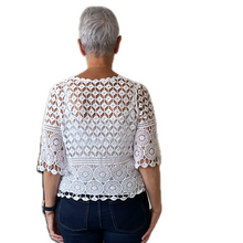 Load image into Gallery viewer, White Diamond crochet top with undervest.
