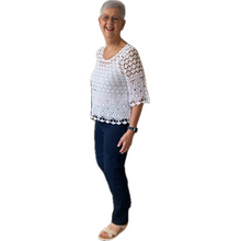 Load image into Gallery viewer, White Diamond crochet top with undervest.
