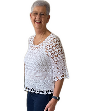 Load image into Gallery viewer, White Diamond crochet top with undervest.
